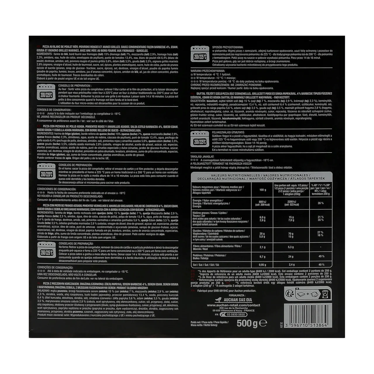 PRODUCTO ALCAMPO Pizza BBQ (pollo, pimientos y cebollas asados) con borde relleno 500 g.