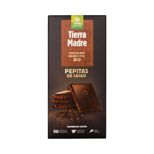 Imagen de Chocolate negro 70 % cacao con pepitas de chocolate ecológico INTERMÓN OXFAM TIERRA MADRE 100 g.