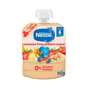 NESTLÉ Bolsita (pouch) de fruta (manzana, fresa y plátano) y avena, a partir de 6 meses 90 g.