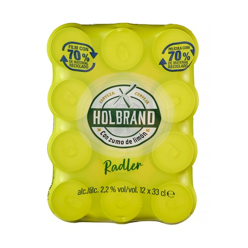 HOLBRAND Cerveza radler con zumo de limón 33 cl pack 12 latas.