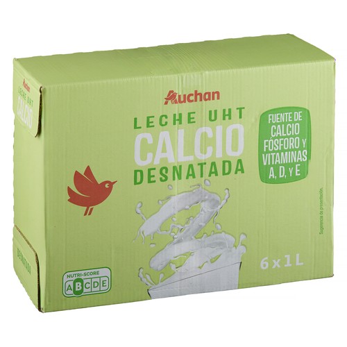 AUCHAN Leche desnatada de vaca, enriquecida con calcio 6 x 1 l Producto Alcampo.
