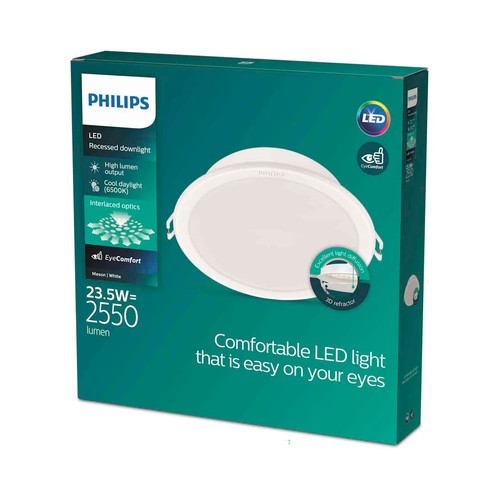 Downlight empotrable redondo 23,5 W 215 mm, luz neutra 6500K, color blanco PHILIPS.