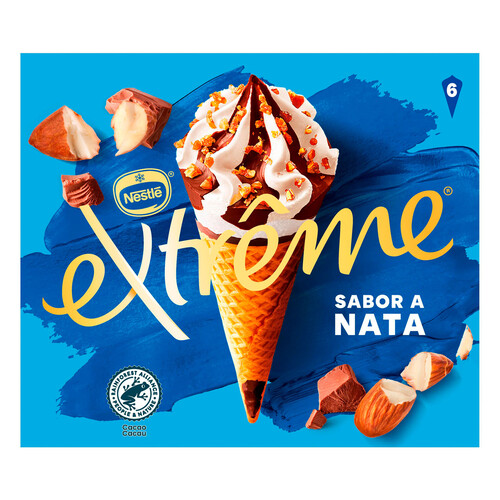 EXTRÈME de Nestlé Conos de helado de nata con almendra caramelizada y salsa de chocolate 6 x 110 ml.