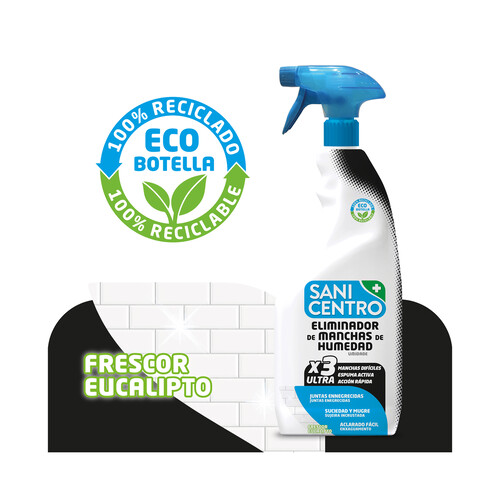 SANICENTRO Spray eliminador de manchas de humedad, con espuma activa, acción rápida y aroma a eucalipto 750 ml. 