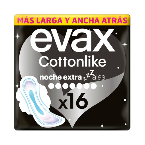 EVAX Cottonlike Compresas de noche extra con alas 16 uds.