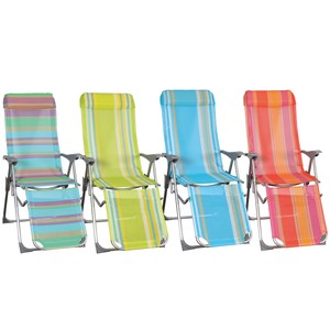 Imagen de Tumbona plegable con 5 posiciones para camping y playa. Fabricada en aluminio, tubo oval,  con asiento y respaldo de textileno y reposabrazos liso GARDEN STAR.