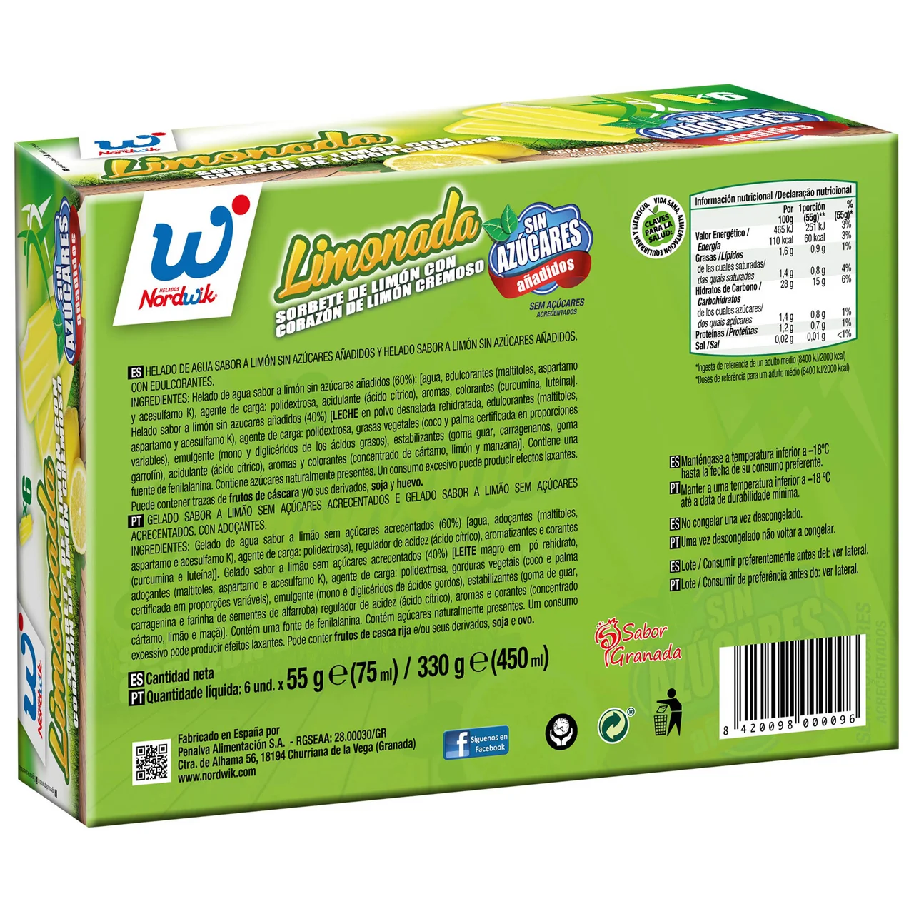 Polo de sorbete de limón con corazón de limón cremoso 6 x 75 ml.