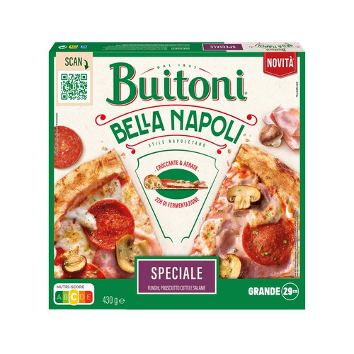 BUITONI Pizza speciale Bella Napoli champiñón, jamón y salami 430 gr.