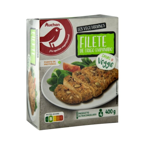 AUCHAN Escalope empanado y congelado a base de proteína de trigo 400 g. Producto Alcampo