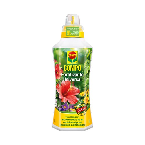 Botella de 1 litro con fertilizante líquido universal especial plantas de interior COMPO.
