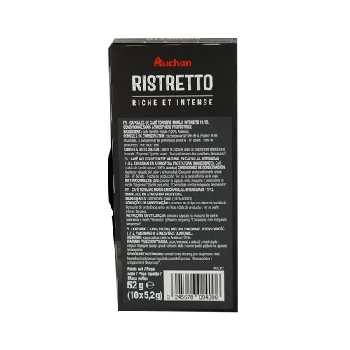 PRODUCTO ALCAMPO Café en cápsulas Ristretto I11,10 uds.