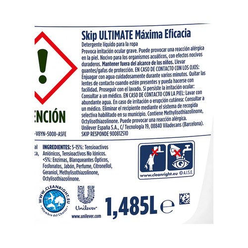 SKIP Ultimate Detergente líquido con acción anti manchas y de máxima eficacia, incluso en agua fría 33 ds.