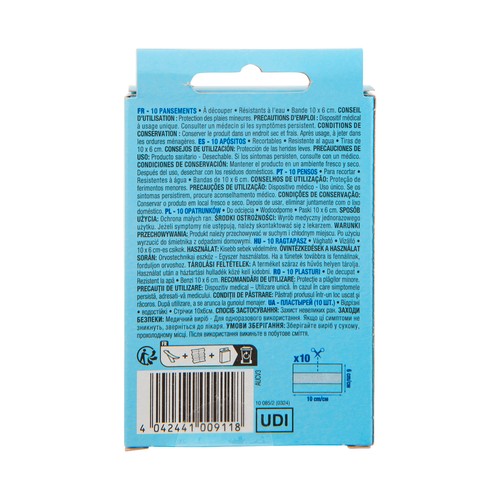 PRODUCTO ALCAMPO Apósitos plasticos para cortar (10 x 6 cm), transpirables y resistentes al agua 10 uds.