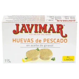 JAVIMAR Huevas de pesacado en aceite de girasol, al limón, 120 g.