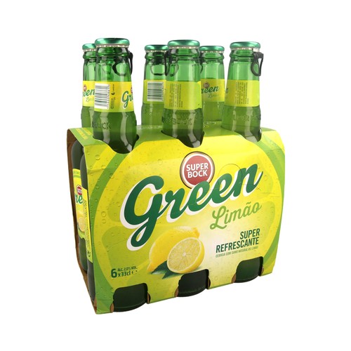 SUPER BOCK GREEN  Cerveza con sabor a limón pack de 6 botellas de 33 centilitros