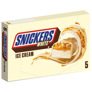 SNICKERS White Barritas de helado con caramelo y cacahuete tostado, recubiertos de chocolate blanco 5 uds.