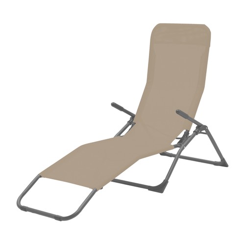 Tumbona de jardín plegable basculante de acero y textileno color beige, 139x59cm GARDEN STAR ALCAMPO.