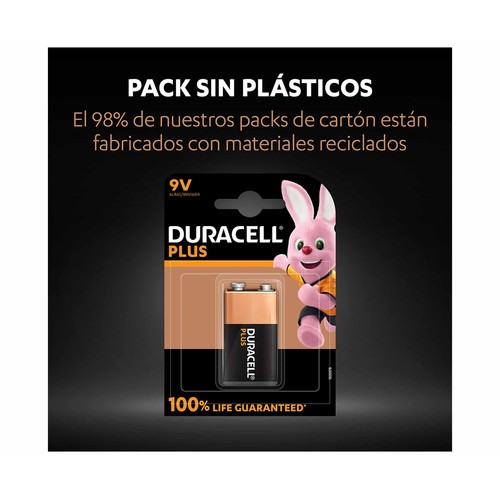 Pila alcalina de petaca, 9V, 6LR61, DURACELL.