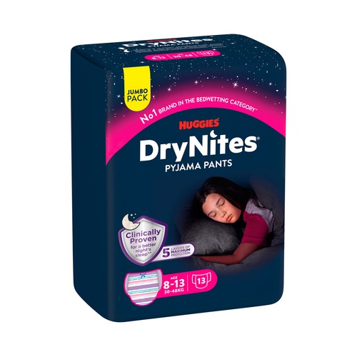 DRYNITES Pijama pants teen Pañales de noche talla 8-13 años (braguitas absorbentes), para niñas (30 a 48 kg) 13 uds.