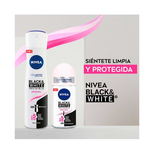 NIVEA Black & white invisible original Desodorante roll on para mujer con protección anti transpirante hasta 48 horas 2 x 50 ml.