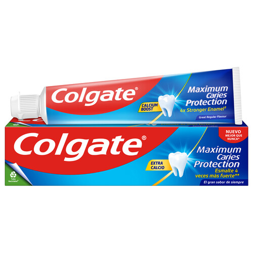 COLGATE Protección caries Pasta de dientes con flúor, calcio y protección contra las caries, sabor tradicional.