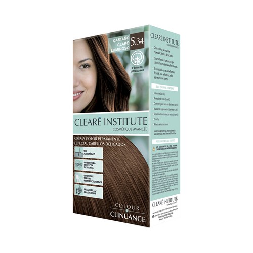 CLEARÉ INSTITUTE Crema de color permanente para cabellos delicados, tono 5.34 Castaño claro luminoso CLEARÉ INSTITUTE.