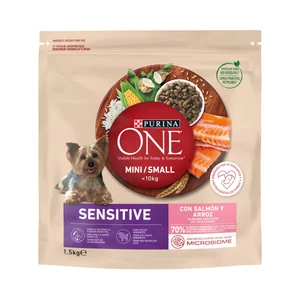 PURINA ONE Mini Comida para perros adultos de raza pequeña a base de salmón y arroz 1,5 kg.