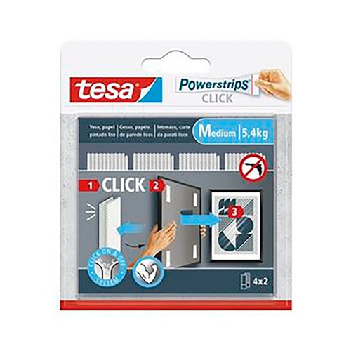 Tiras Cuelga Cuadros medianas TESA Powerstrips M 4x2cm, color blanco.