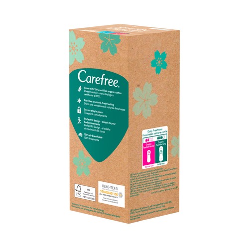 CAREFREE Cotton natural Protegeslip (salvaslips) normal, de algodón orgánico, hipoalergénicos y transpirables 30 uds.