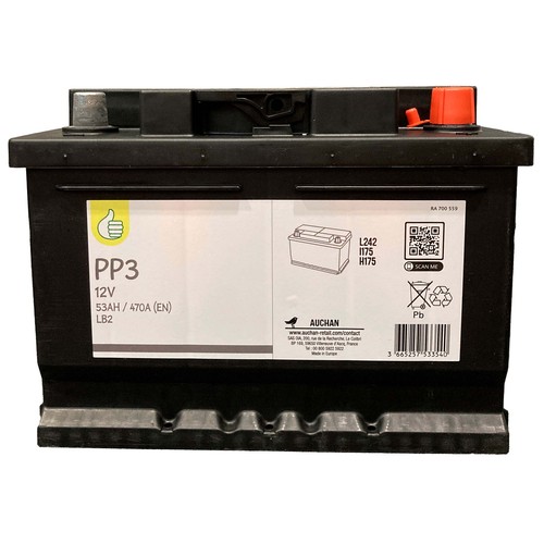 Batería de coche 53Ah, arranque 470A, 12V, ALCAMPO