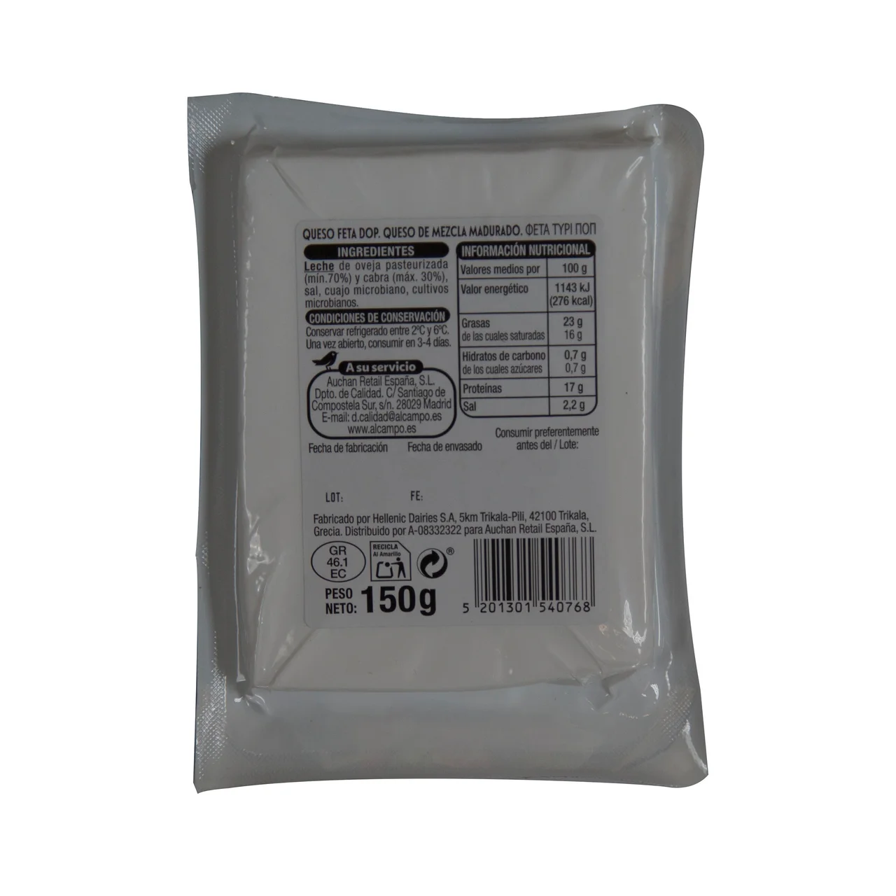 PRODUCTO ALCAMPO Collection Queso feta ALCAMPO GOURMET 150 g.