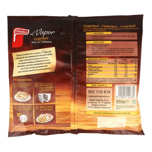 FINDUS Verduras al vapor con un toque de aceite de oliva Gourmet 350 g.