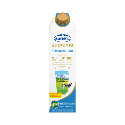 Leche semidesnatada de vaca, ultrafiltrada y sin lactosa CENTRAL LECHERA ASTURIANA Suprema 1 l.