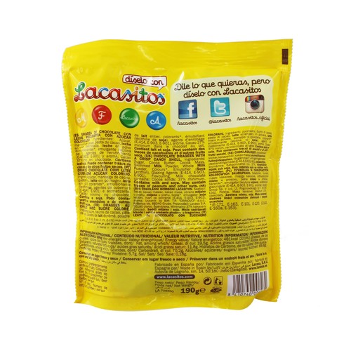 LACASITOS Grageas de colores con chocolate 190 g.