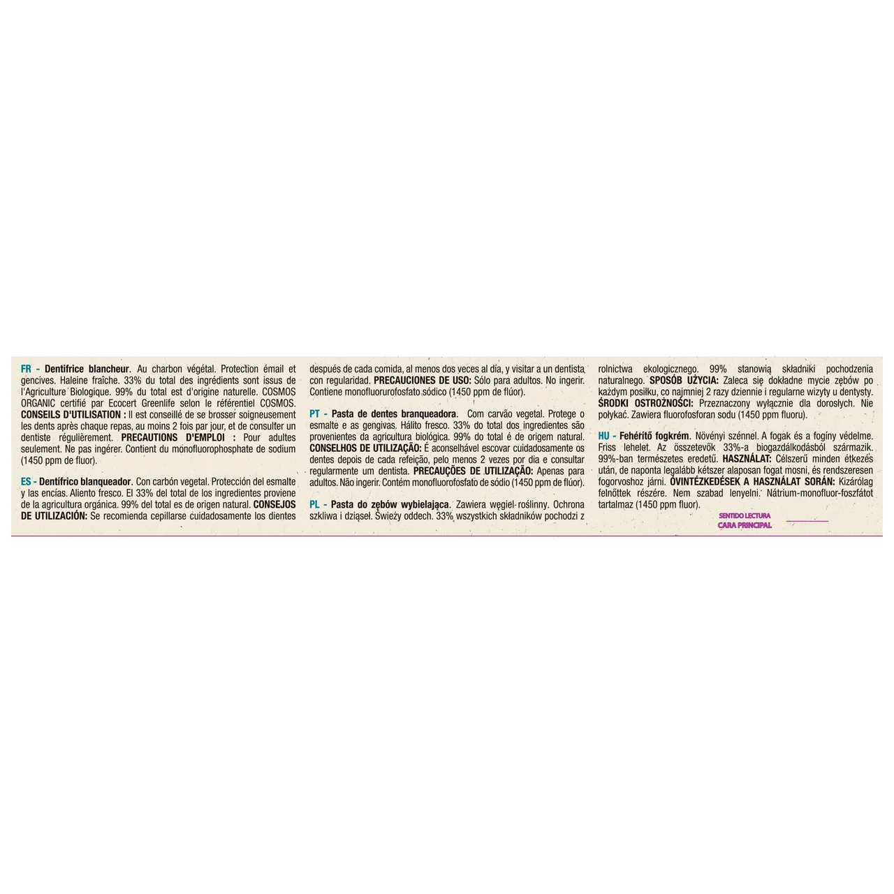 PRODUCTO ALCAMPO Bio Pasta de dientes blanqueadora con carbón vegetal ecológico 75 ml.