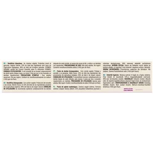 PRODUCTO ALCAMPO Bio Pasta de dientes blanqueadora con carbón vegetal ecológico 75 ml.