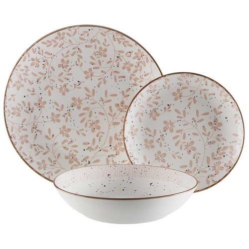Vajilla completa de 18 Piezas con motivos Flores Beige, VERSA HOME