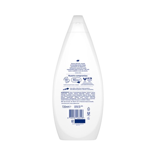 DOVE Gel hidratante para baño o ducha, limpieza delicada, para un piel suave 720 ml.