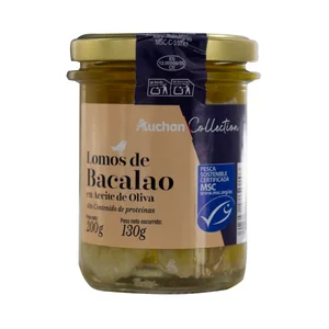 AUCHAN COLLECTION Lomos de bacalo (MSC) en aceite de oliva tarro 130 g. Producto alcampo