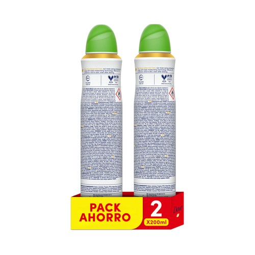 DOVE Advanced care go fresh Desodorante en spray para mujer con protección antitranspirante hasta 72 horas 2 x 200 ml.