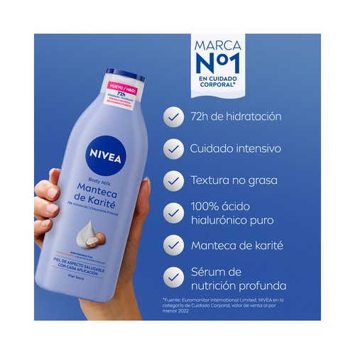 NIVEA Body milk (leche corporal) hidratación profunda (48 horas), para pieles secas 400 ml.