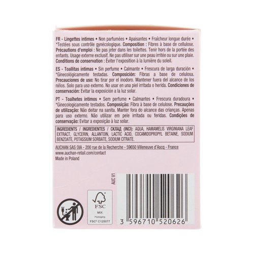 COSMIA Toallitas íntimas sin perfume y acción calmante 16 uds.