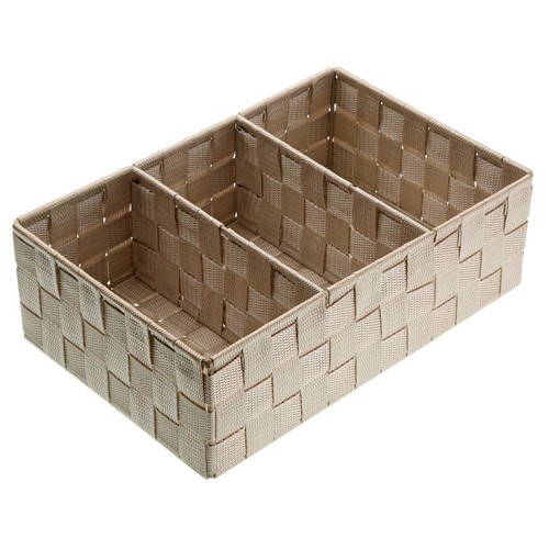 Caja de ordenación con 3 compartimentos separados fabricada en Nylon color beige, 10x21x32 centíemtros GSMD 1 unidad.