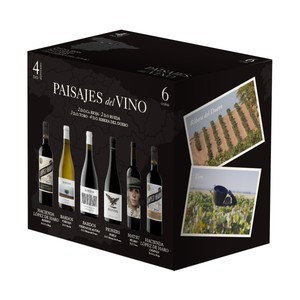 Estuche con 6 botellas de vino (5 tinto y 1 blanco).