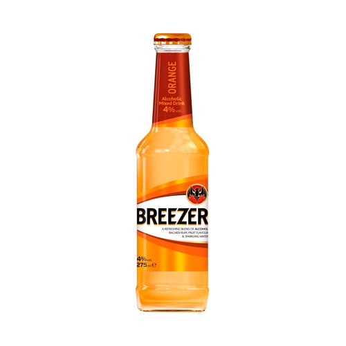 BACARDI Breezer naranja (Combinado de ron con zumo de naranja) BACARDI botella de 27,5 cl.