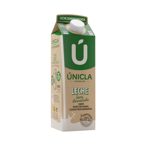 ÚNICLA Leche semidesnatada de vaca de origen 100% gallega 1 l.