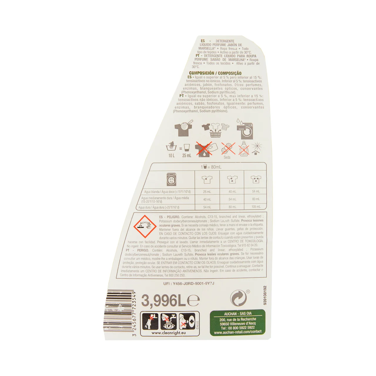 PRODUCTO ALCAMPO Detergente líquido Jabón de Marsella 74 ds. 4 l.