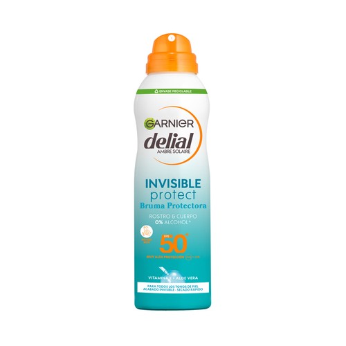 DELIAL UV water de Garnier Bruma solar en spray, con acción protectora y refrescante y FPS 50 (muy alto)  200 ml.