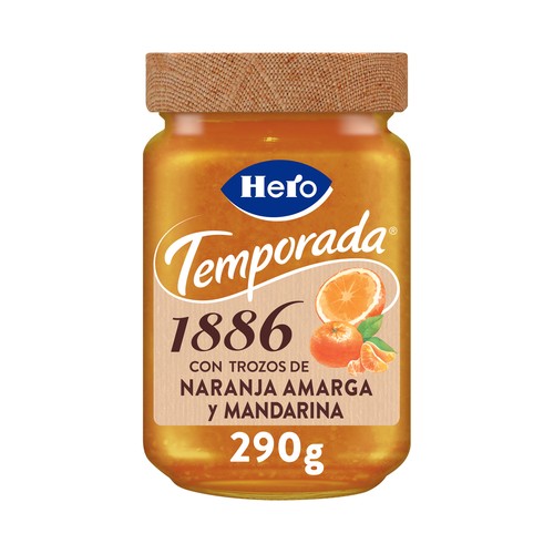 HERO Temporada 1886 Mermelada extra con trozos de naranja amarga y mandarina de temporada  bote 290 g.