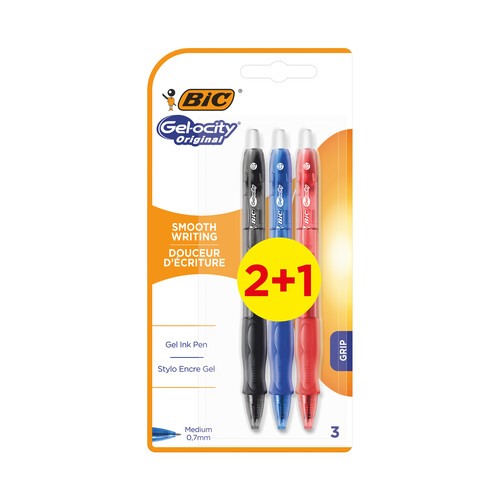 Pack de bolígrafos 2+1, negro, azul y rojo, BIC.
